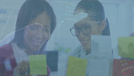 Animation of statistics and financial data processing over diverse business people