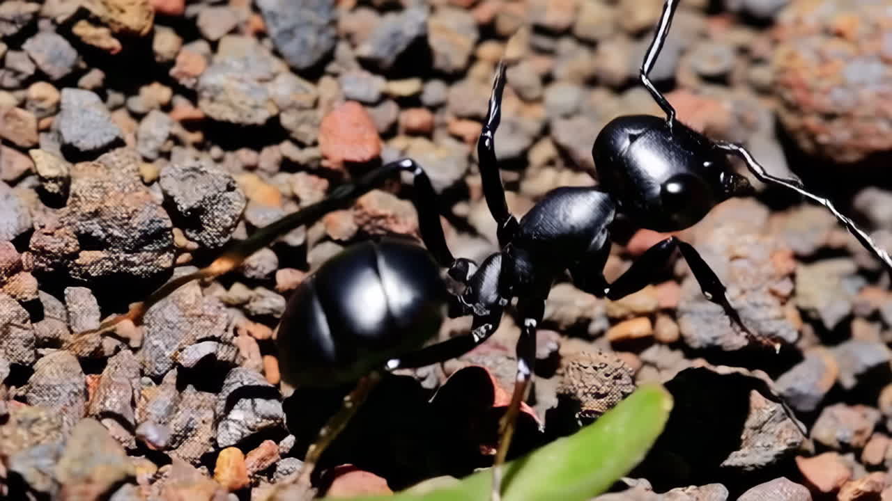 Black Ant on Leaf and Ground