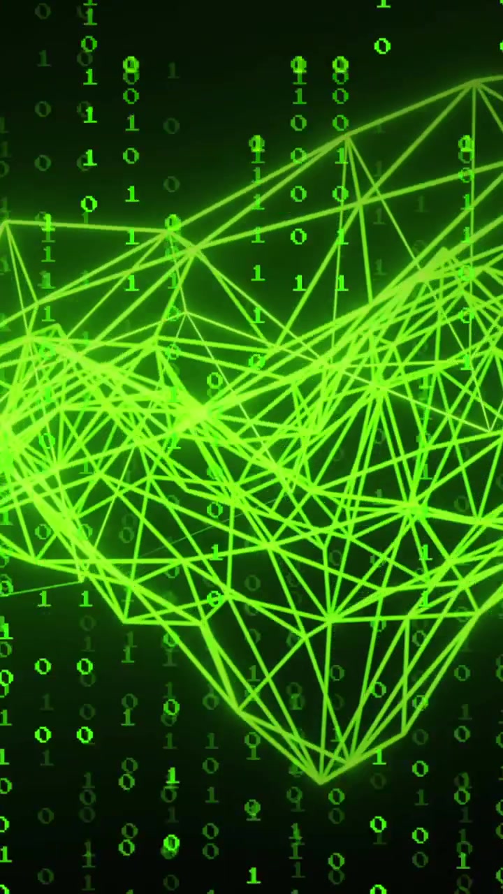 Animation of data processing and shapes on black background