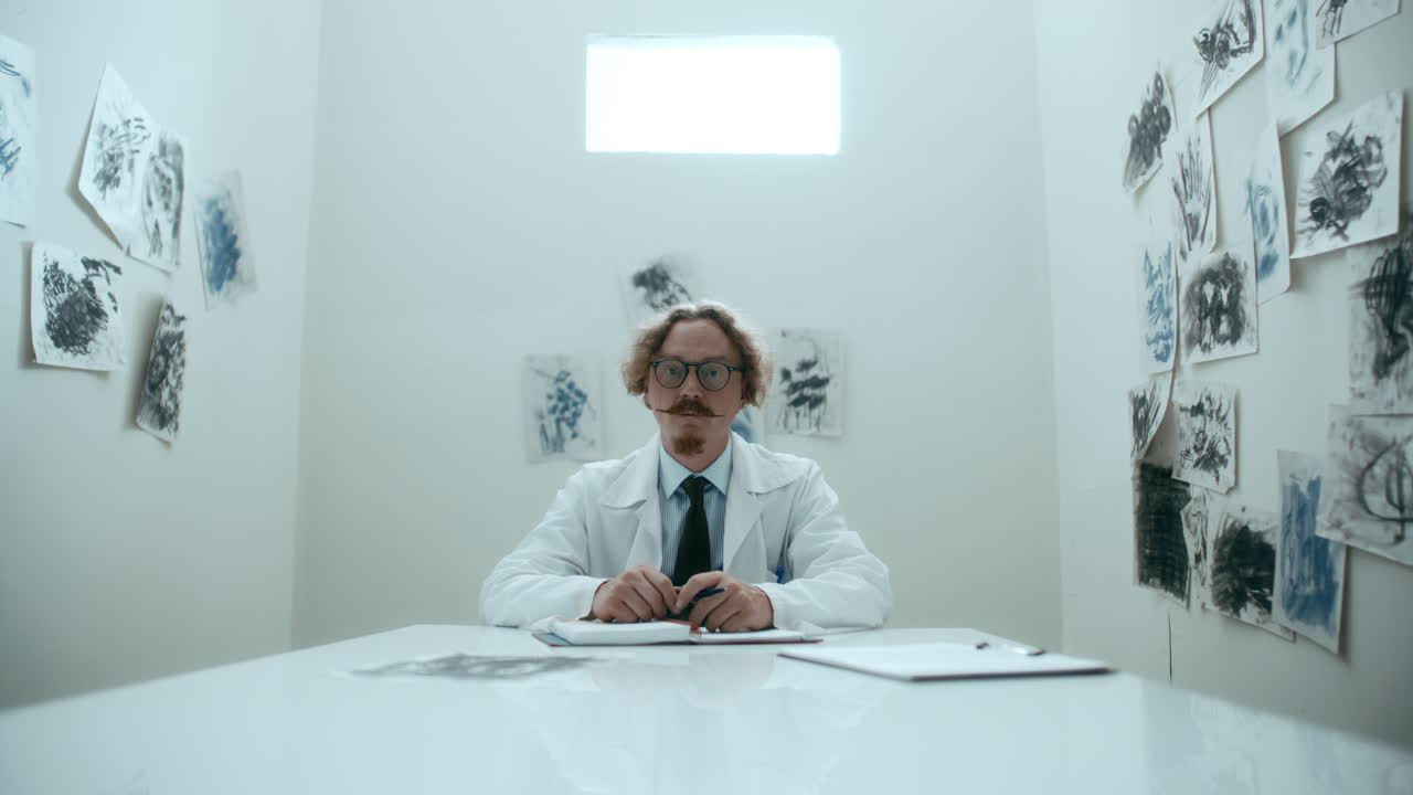 Portrait of Psychiatrist Sitting at Desk in Mental Hospital Ward