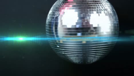 Animation-of-mirror-disco-ball-spinning-and-moving-blue-light