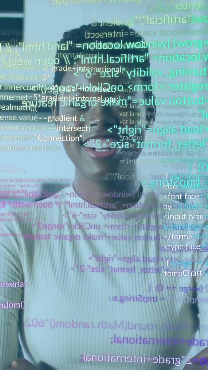 Animation of data processing over african american businesswoman smiling in office