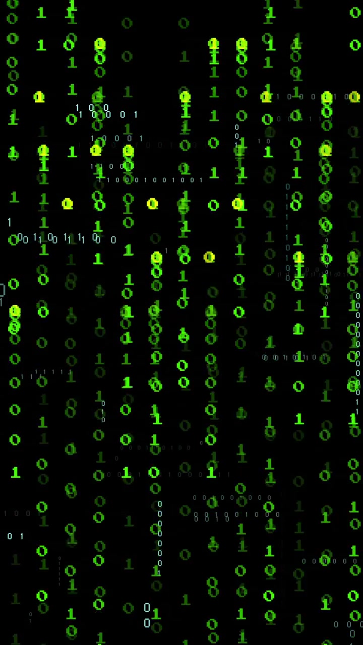 Animation af grønne lys og binær databehandling på sort baggrund