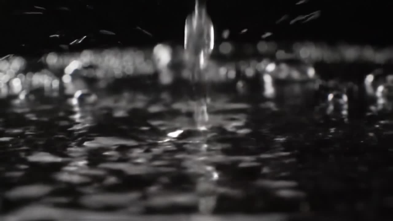 Captivating Water Droplets Dance on a Dark Surface: A Visual Exploration of Fluid Dynamics and Reflections in Motion