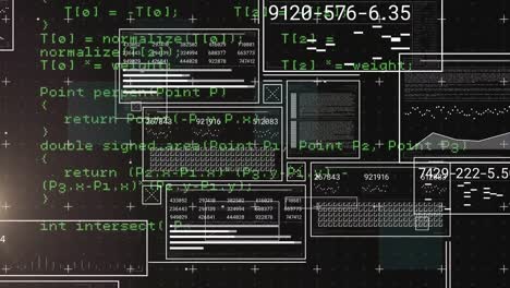 Animation of interfaces with data processing and light spot against black background