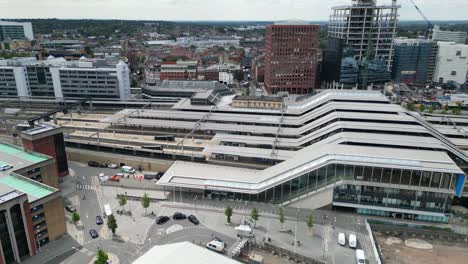 reading train station berkshire uk panning drone,aerial