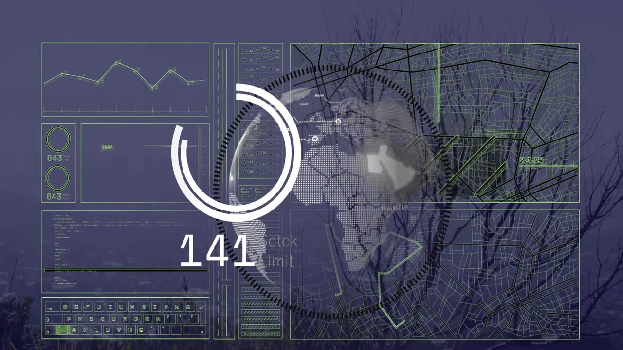 animación del globo y procesamiento de datos sobre el paisaje