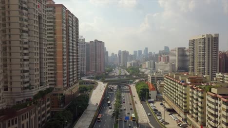 china sunny day famous guangzhou city traffic road junction aerial panorama 4k