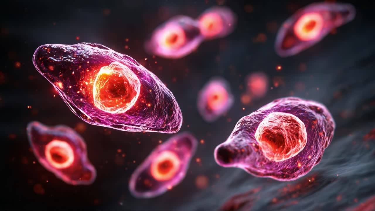 Una visualizzazione straordinaria di cellule vivaci al microscopio che cattura le complessità delle strutture cellulari e gli intricati dettagli della vita a livello microscopico