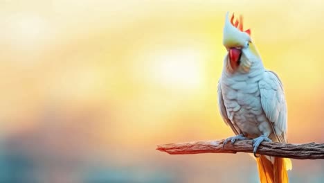 white cockatoo perched on a branch during sunset