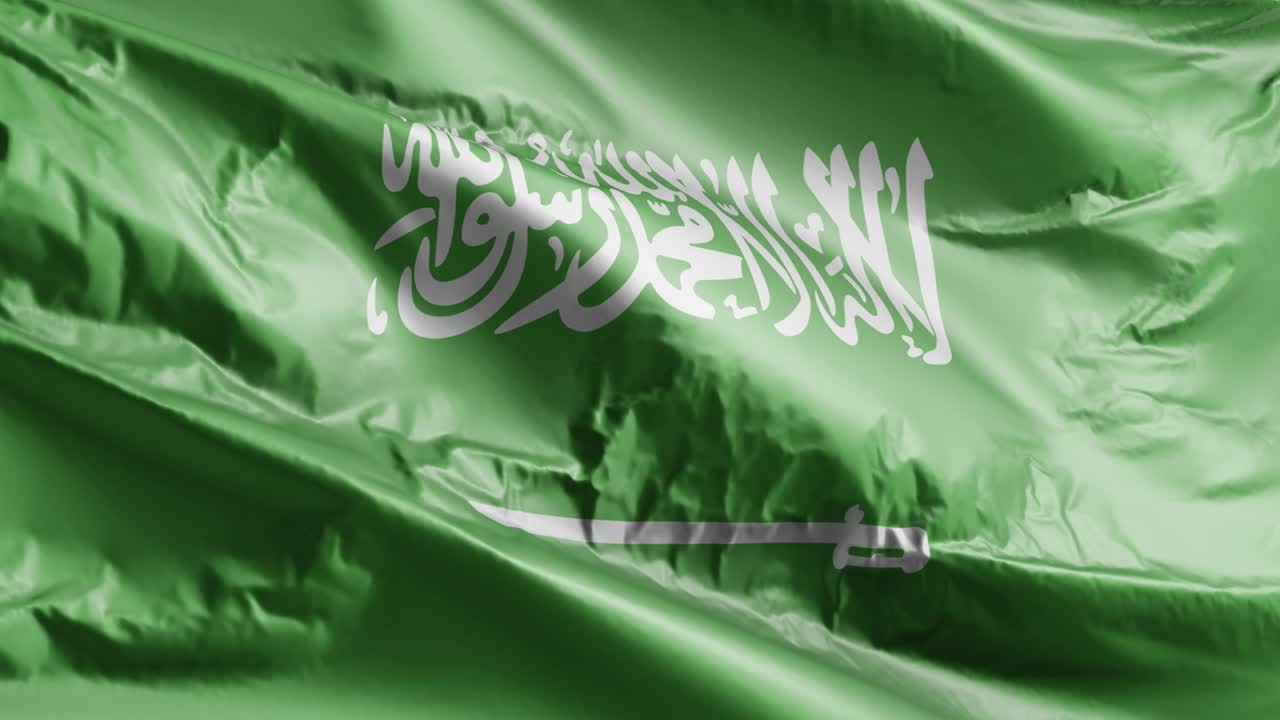 Saudi Arabia flag waving on the wind loop. Saudi Arabia banner swaying on the breeze. Full filling background. 10 seconds loop.
