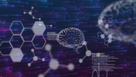 animación del procesamiento de datos científicos en el fondo naval con luces