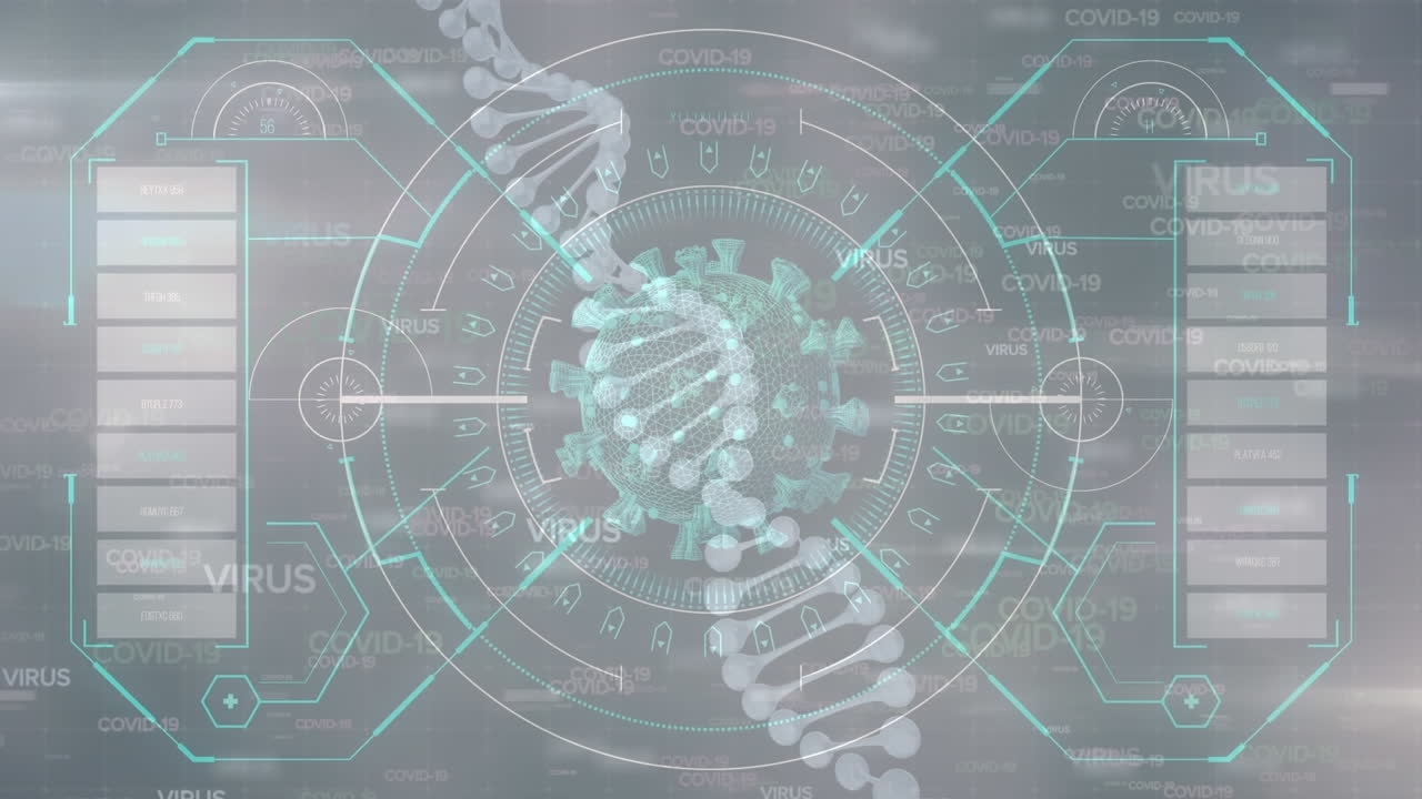 디지털 스크린에서 dna를 통해 코로나 세포의 애니메이션