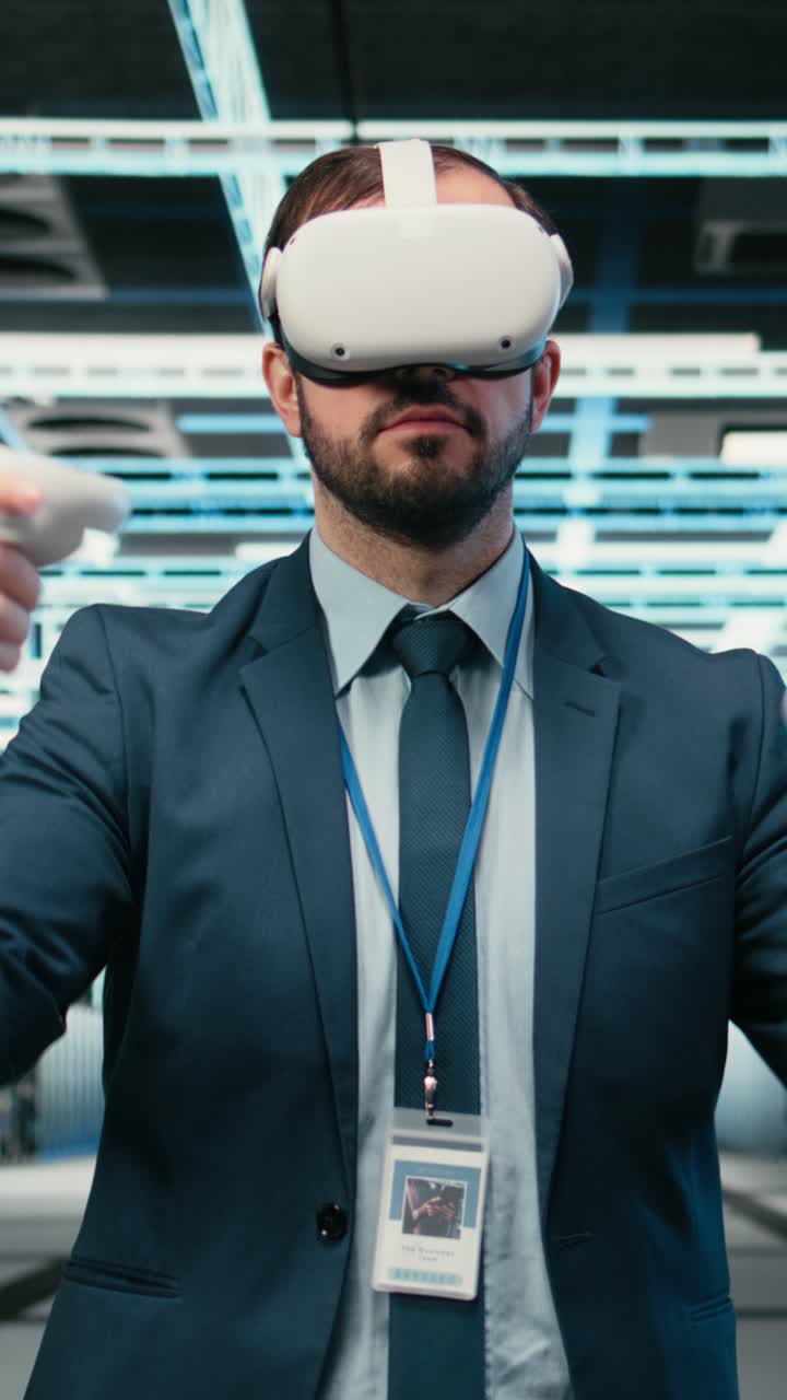 Vertical video Data center programmer using VR headset tech to do equipment optimization