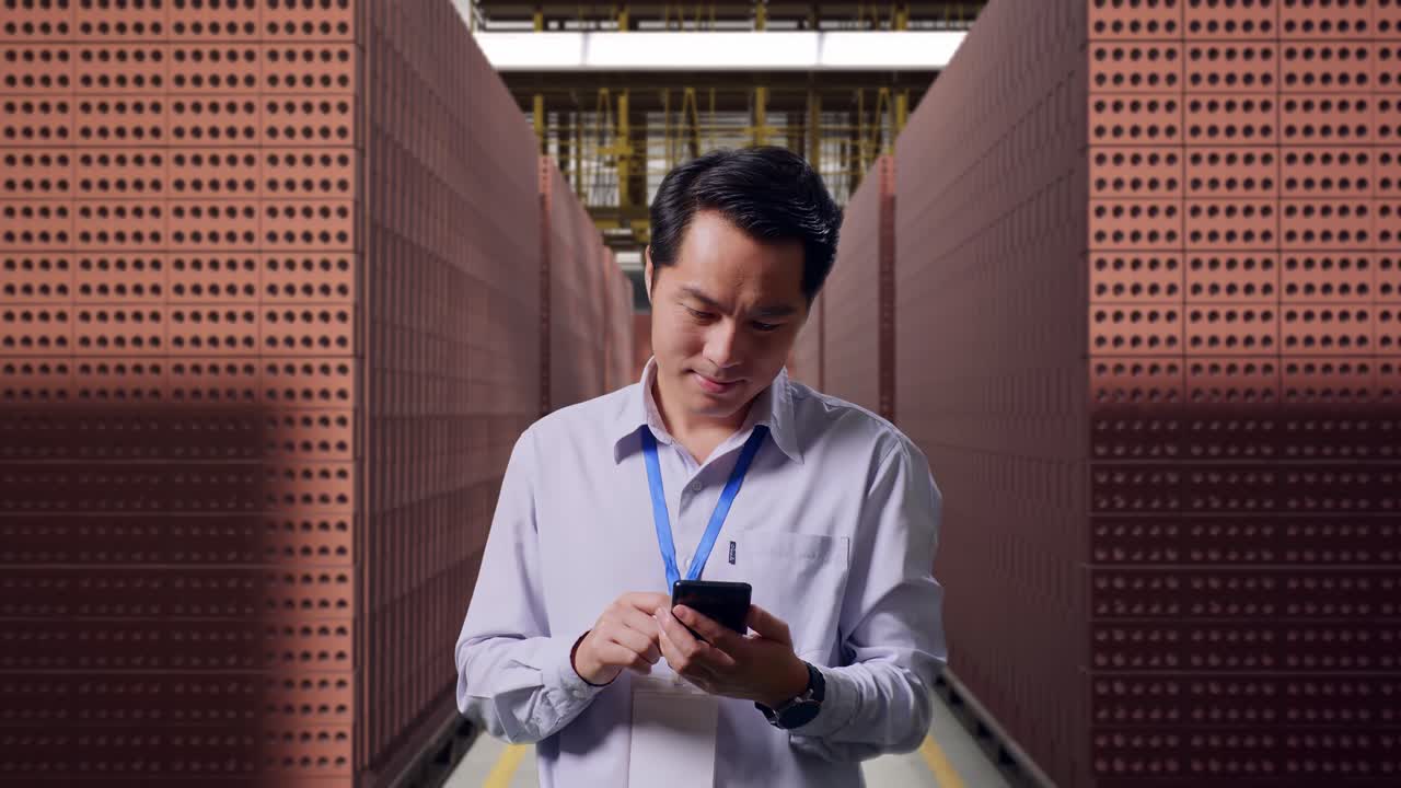 Business Person Checking Inventory in a Brick Factory