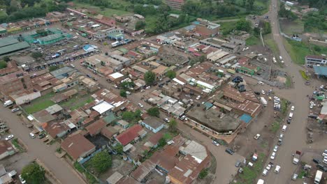 African-Landscape-Of-Small-Rural-Town-In-Loitokitok,-Kajiado-County,-Kenya---aerial-drone-shot