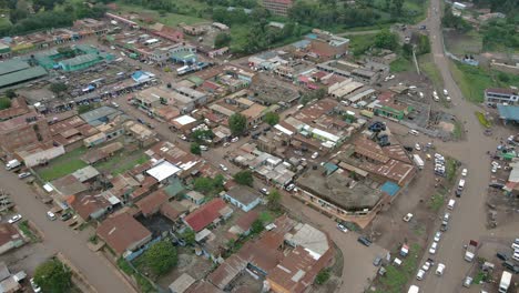 african landscape of small rural town in loitokitok, kajiado county, kenya - aerial drone shot