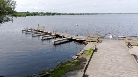 Lake-Cadillac-in-Cadillac,-Michigan-with-drone-video-stable