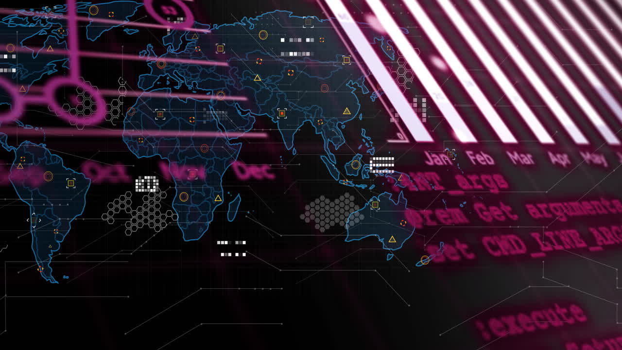 animación del procesamiento de datos financieros sobre el mapa del mundo