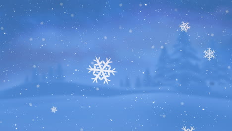 animation of snow falling over winter landscape background