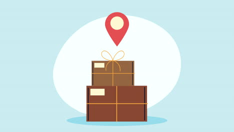 boxes and pin location delivery service animation