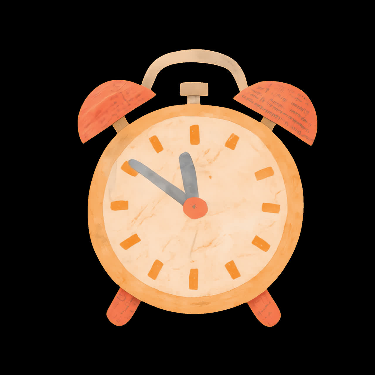 Vintage alarm clock illustration animation isolated asset, transparent 4K video, alpha channel