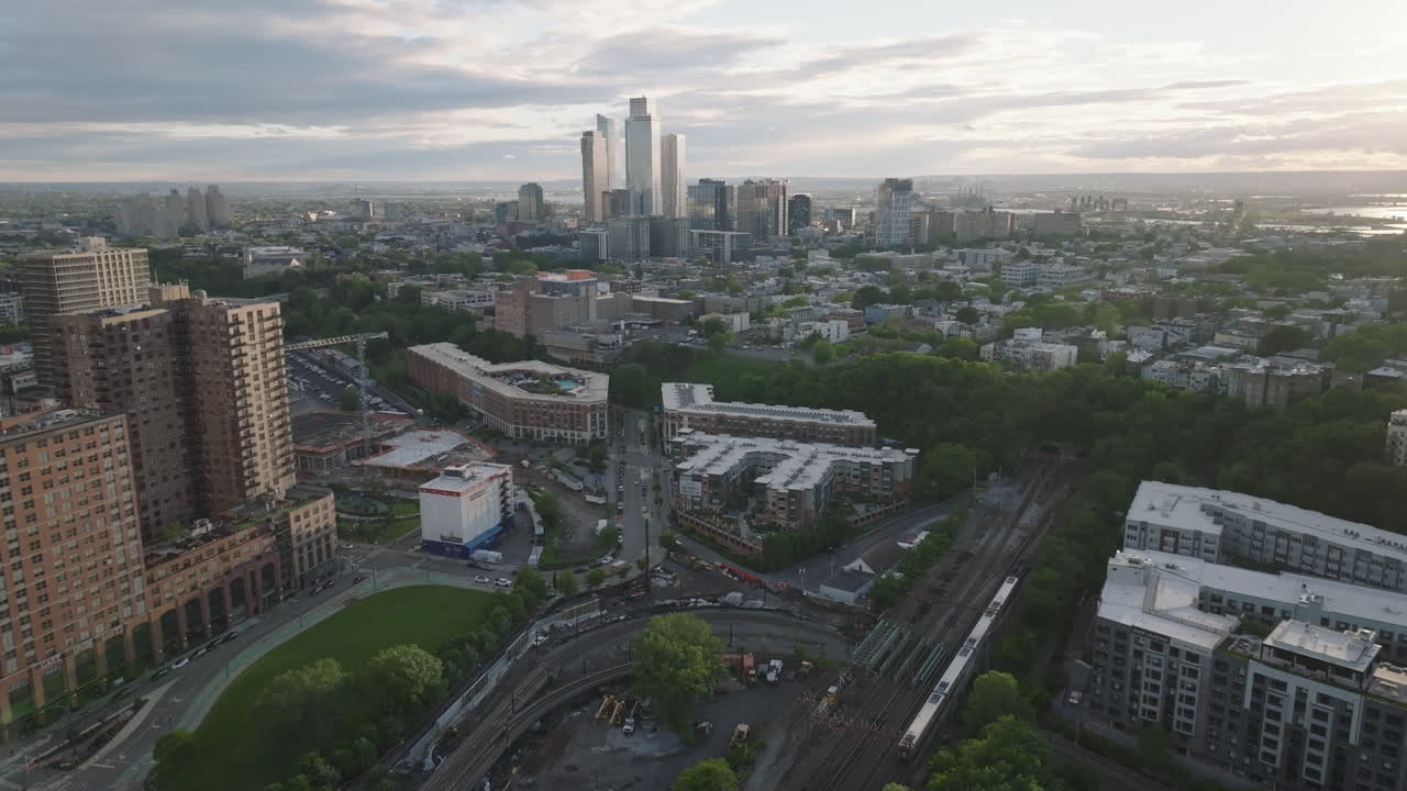 Aerial view of Jersey City. Shot on a spring afternoon.