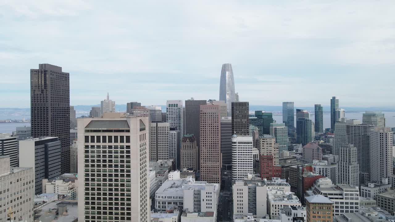 San Francisco's Skyline A drone's view unveils the majestic towers of San Francisco&acirc;&euro;&trade;s skyscrapers, rising in unison towards the heavens