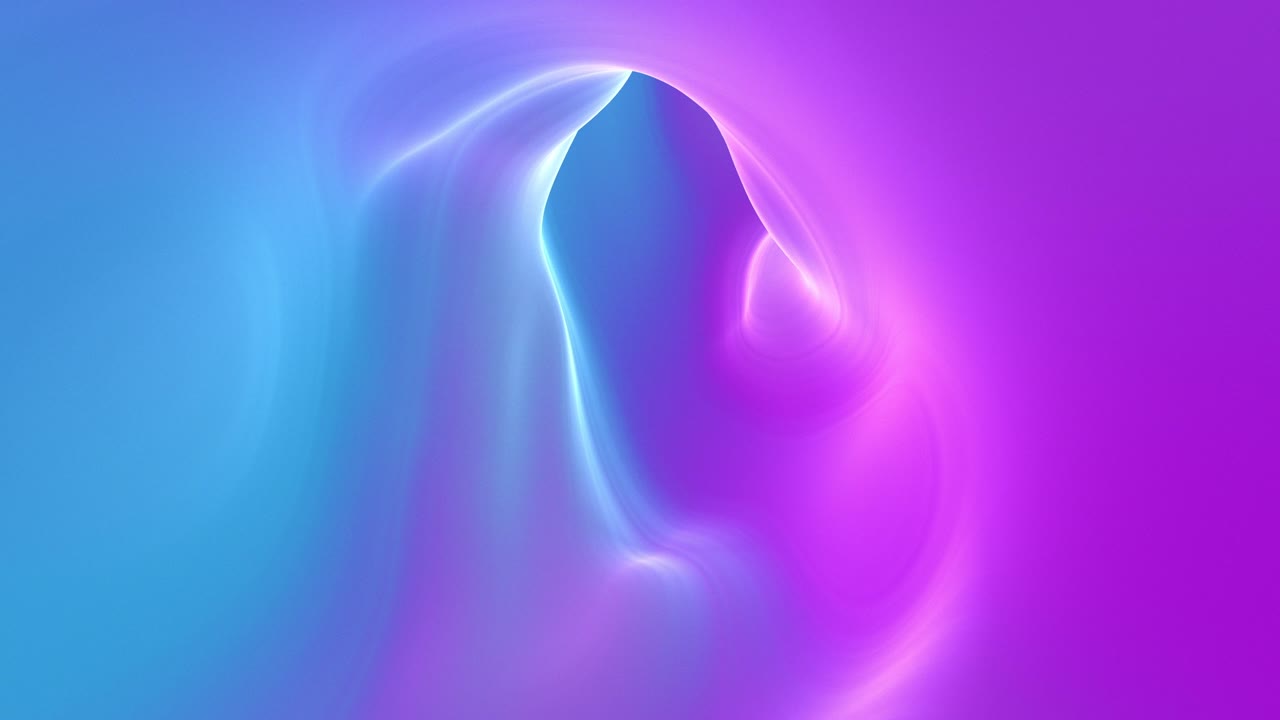 추상적인 티알과 마젠타 액체 터널은 배경 루프를 통해 날아갑니다.