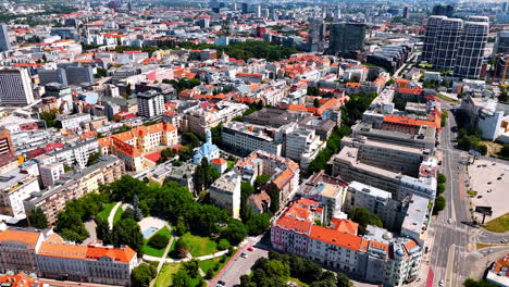 panorama of modern bratislava, slovakia. combination of old and modern architecture in the city. aerial view.