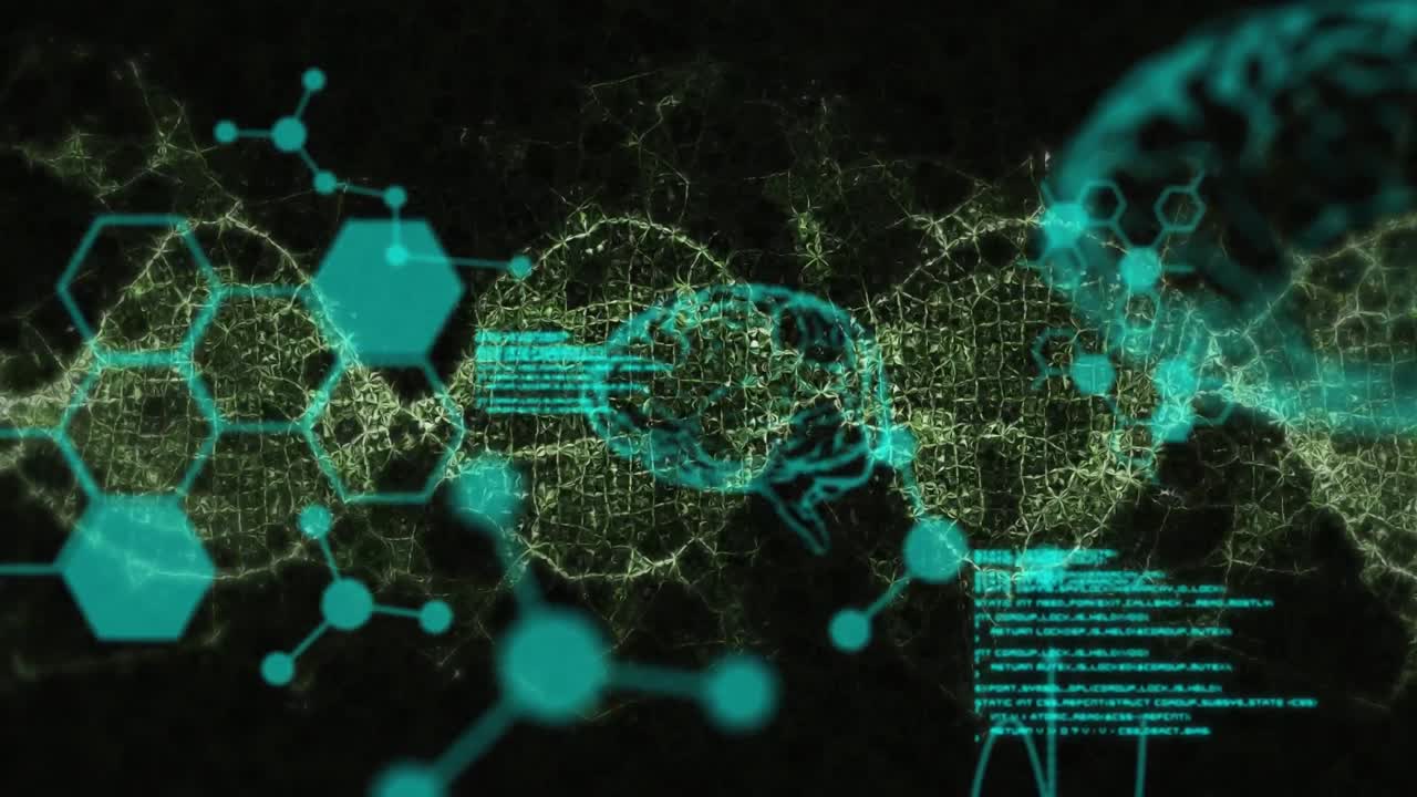 animación del procesamiento de datos sobre la cadena de adn sobre fondo negro