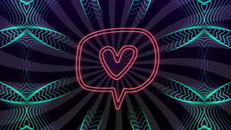 animation of speech bubble with heart over shapes on black background