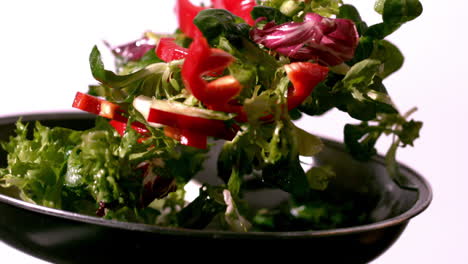 bowl of salad being tossed