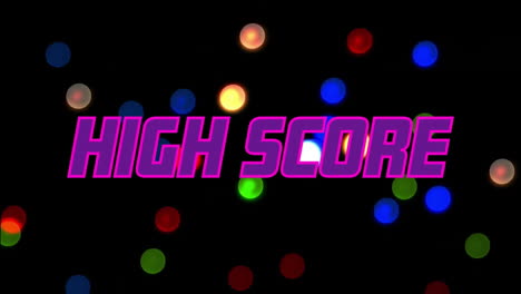 Highscore-Textanimation-über-Bunten-Bokeh-Lichtern-Auf-Schwarzem-Hintergrund