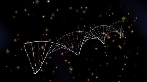 animation of dna strands spinning and glowing spots of light over black background