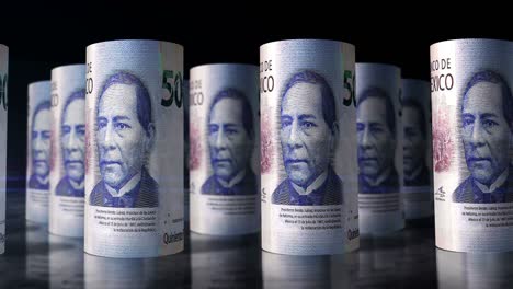 billetes de dinero de pesos mexicanos enrollados en un bucle sin costuras