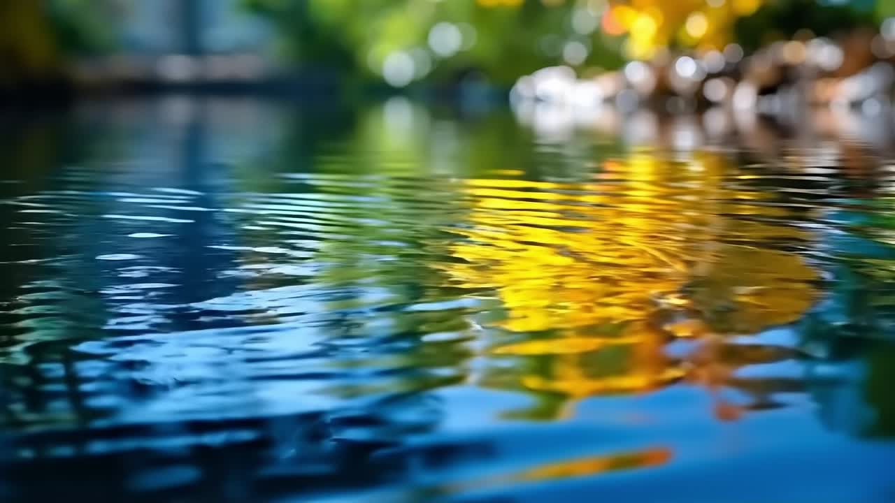 A reflection of a yellow flower in the water of a pond