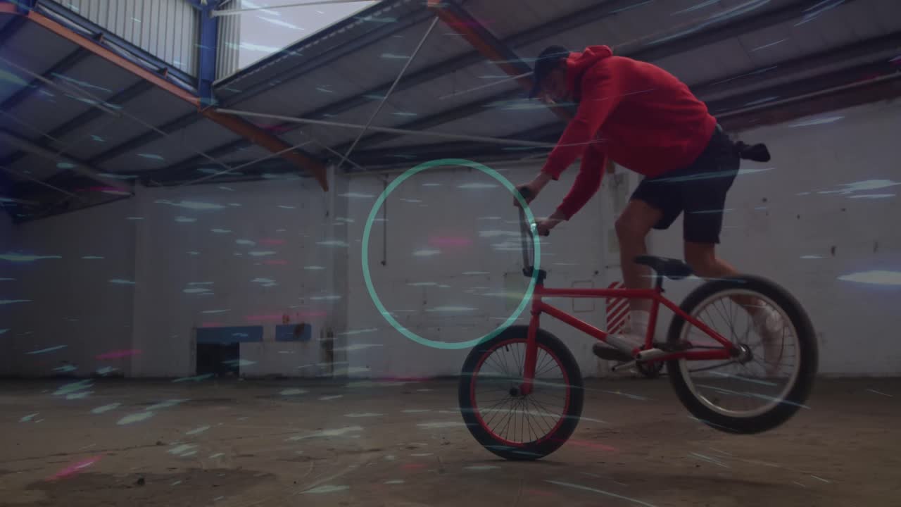 animación de formas sobre el hombre caucásico ciclismo