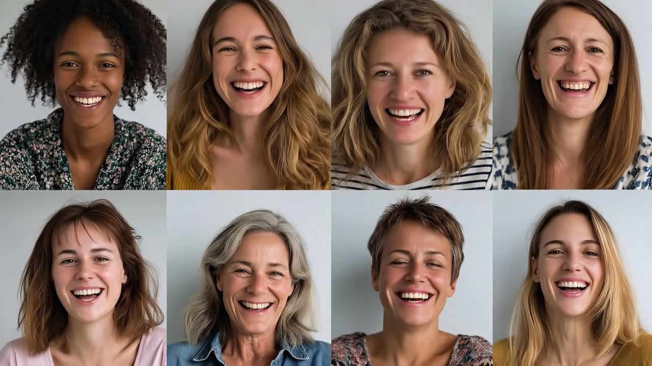 primi piani di ritratti di donne diverse sorridenti e felici