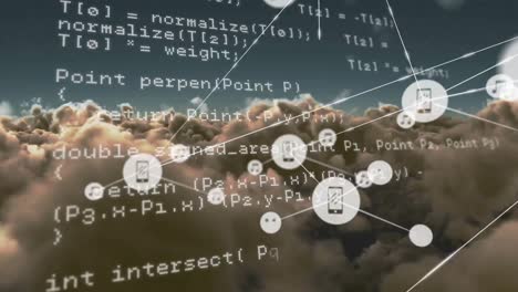 Web-of-connection-icons-and-data-processing-against-clouds-in-the-sky