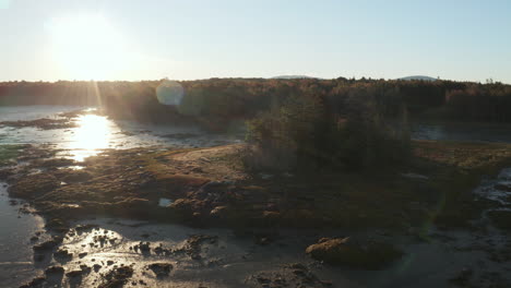 Rotating-Pan-Drone-Footage-at-MDI-Flats-in-Maine,-USA