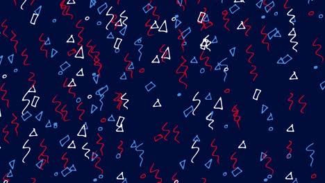 Animation-of-white,-blue-and-red-shapes-on-blue-background