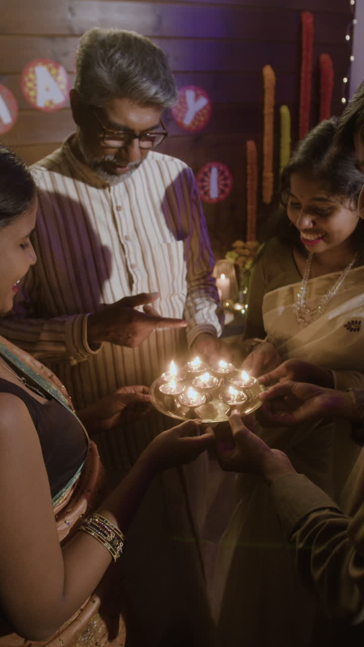 Diwali Family Celebration with Oil Lamps