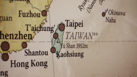 close-up map showing taiwan and surrounding asian regions