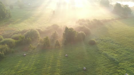 Foggy-morning,-summer-landscape-in-Lithuania-countryside