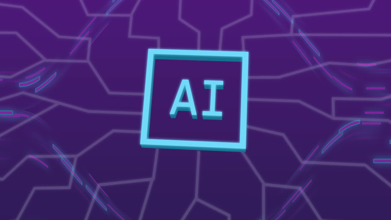 animación de un procesamiento de datos con iconos y red de conexiones