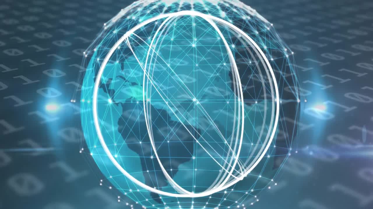 Animation of globe, scope scanning and binary coding data processing