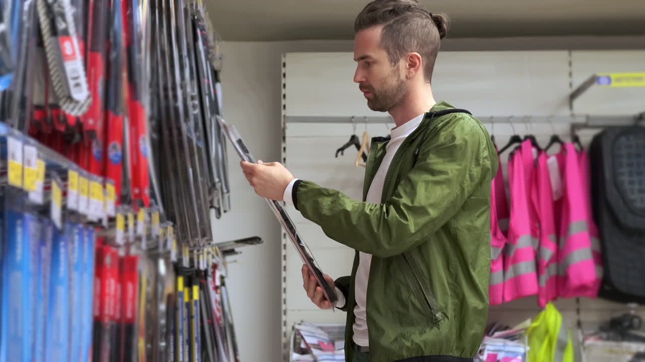 hombre comprando accesorios para automóviles en una tienda