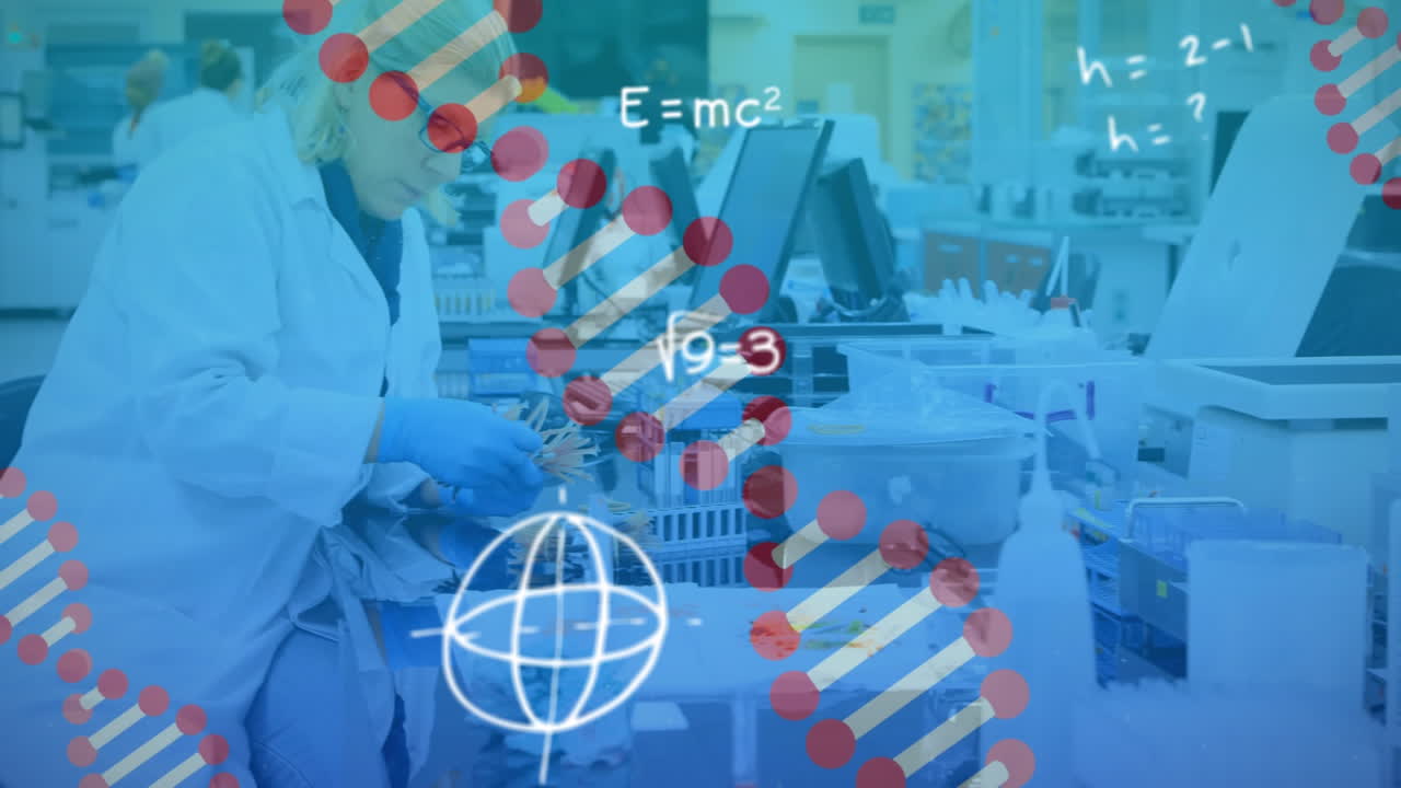 adn y ecuaciones matemáticas sobre equipo médico.