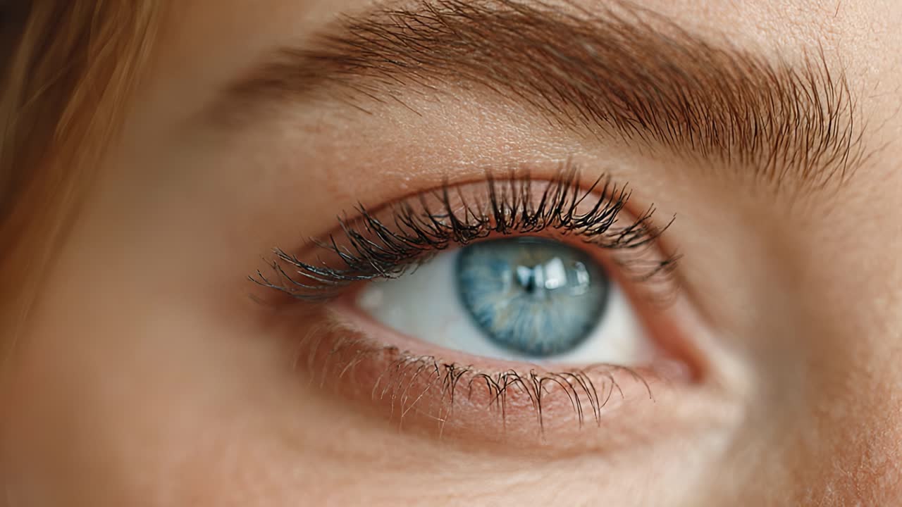 A Captivating Close-Up of a Beautiful Eye, Showcasing Intricate Details of Eyelashes, Iris, and Natural Beauty in Bright Blue Hues